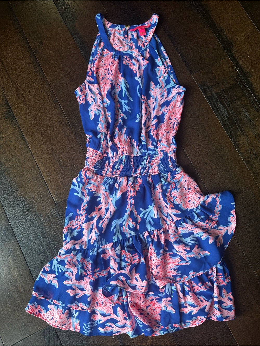 Lilly Pulitzer Pamelyn Dress Swim On Over Ruffle Blue Coral Ocean Womens Size 2